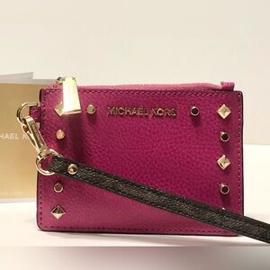 🌹🍃New Michael Kors Signature Jet Set Coin CC Key Purse Wallet w/Wristlet Strap